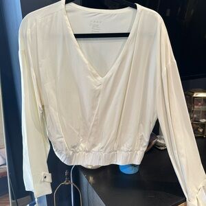 White V-Neck Long Sleeve Top